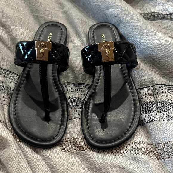 Kurt Geiger Black and Gold Sandals - Picture 1 of 4